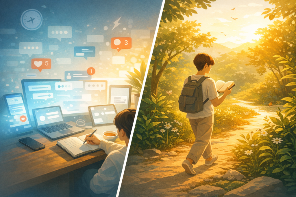 Digital Chaos vs Peaceful nature