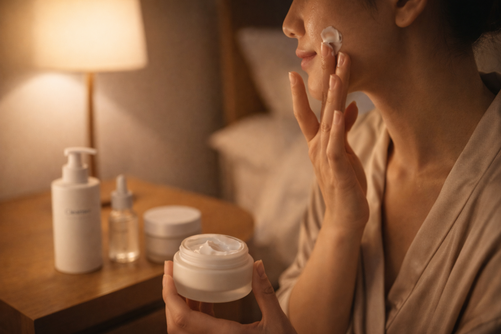 Minimal night skincare routine