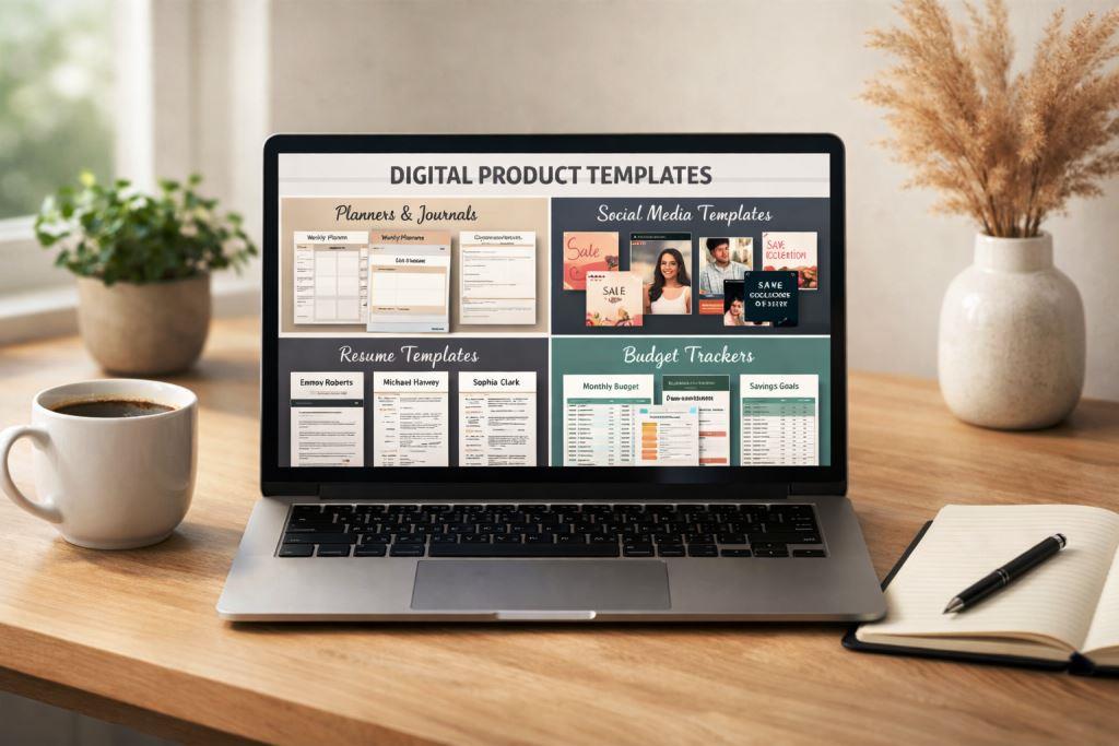 Modern workspace with digital templates