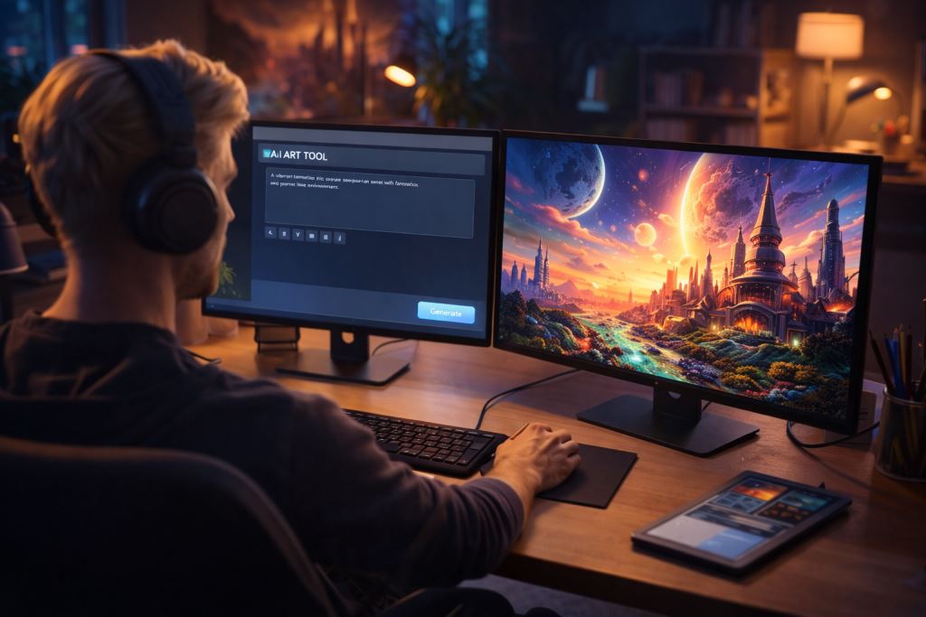 Designer using AI art tool