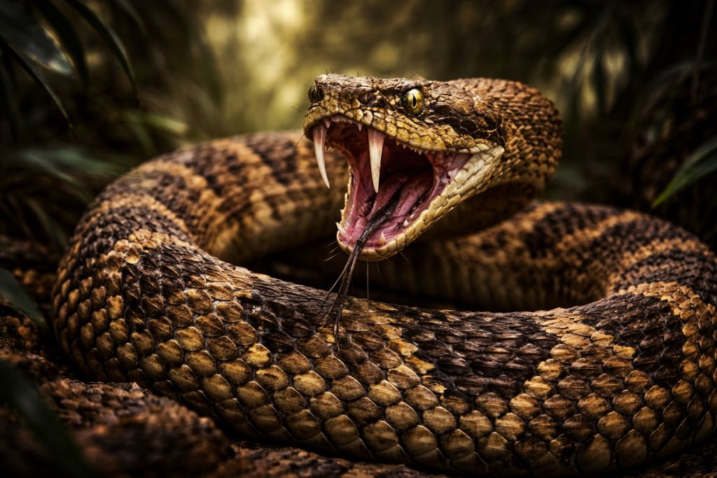Venomous snake coiled