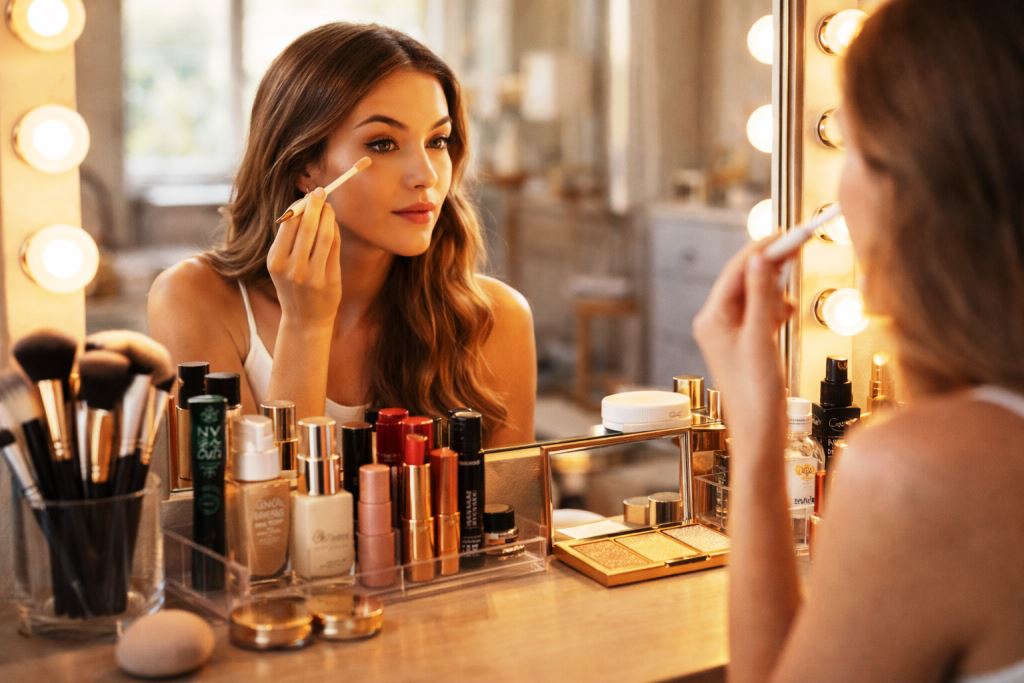 Woman applying makeup